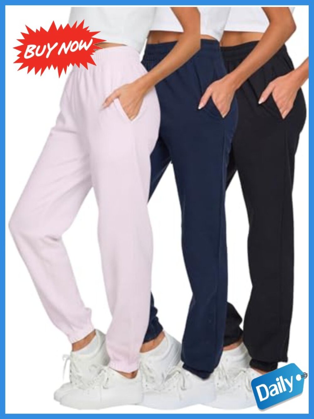 Women's Fleece Sweatpants Joggers 3 Pack Cotton Blend High Waist Workout